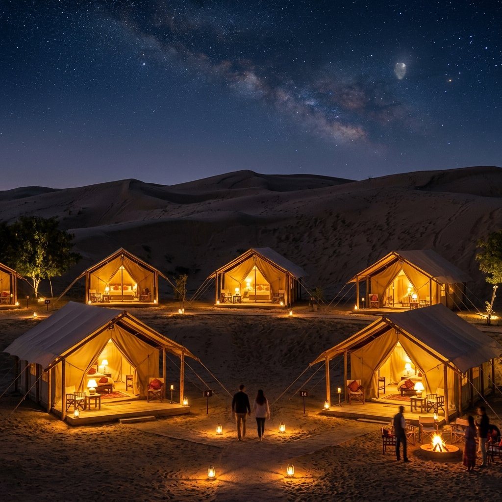 Illuminated Tents at Night