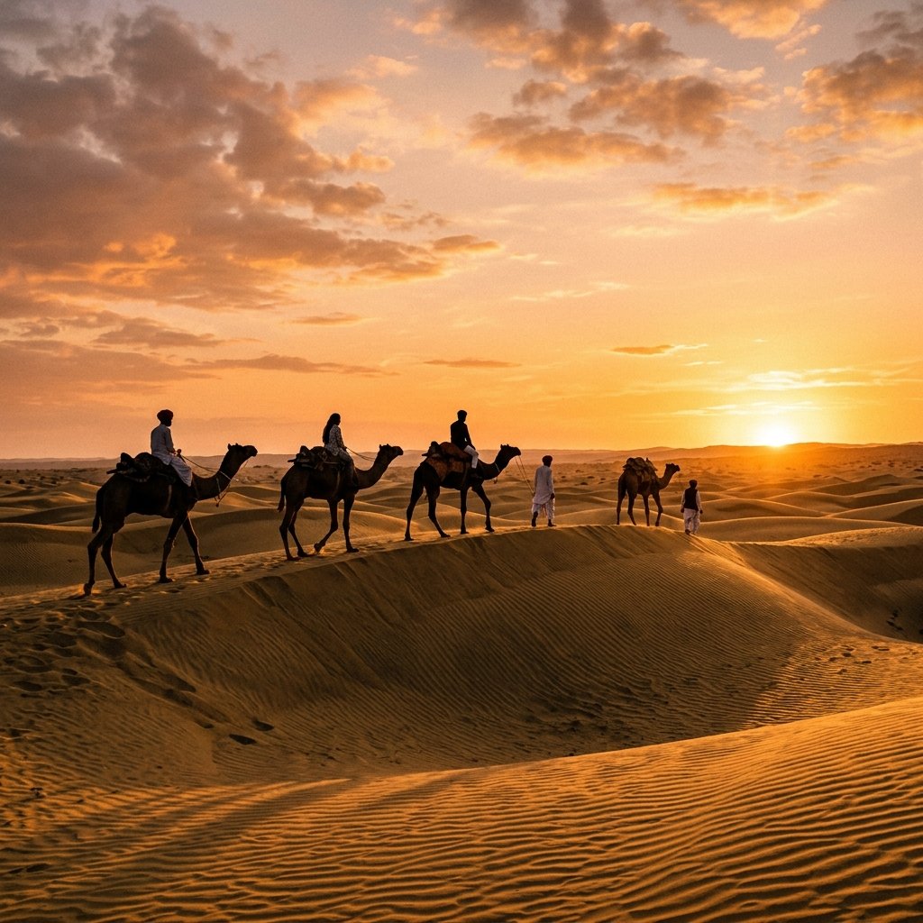 Camel Ride at Sam Sand Dunes Sunset